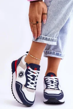 Buty Sportowe Big Star|Sneakersy Damskie>Big Star Shoes Damskie Sneakersy Memory Foam System Big Star LL274538 Biało-Granatowe