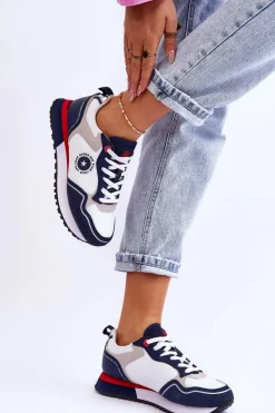 Buty Sportowe Big Star|Sneakersy Damskie>Big Star Shoes Damskie Sneakersy Memory Foam System Big Star LL274538 Biało-Granatowe