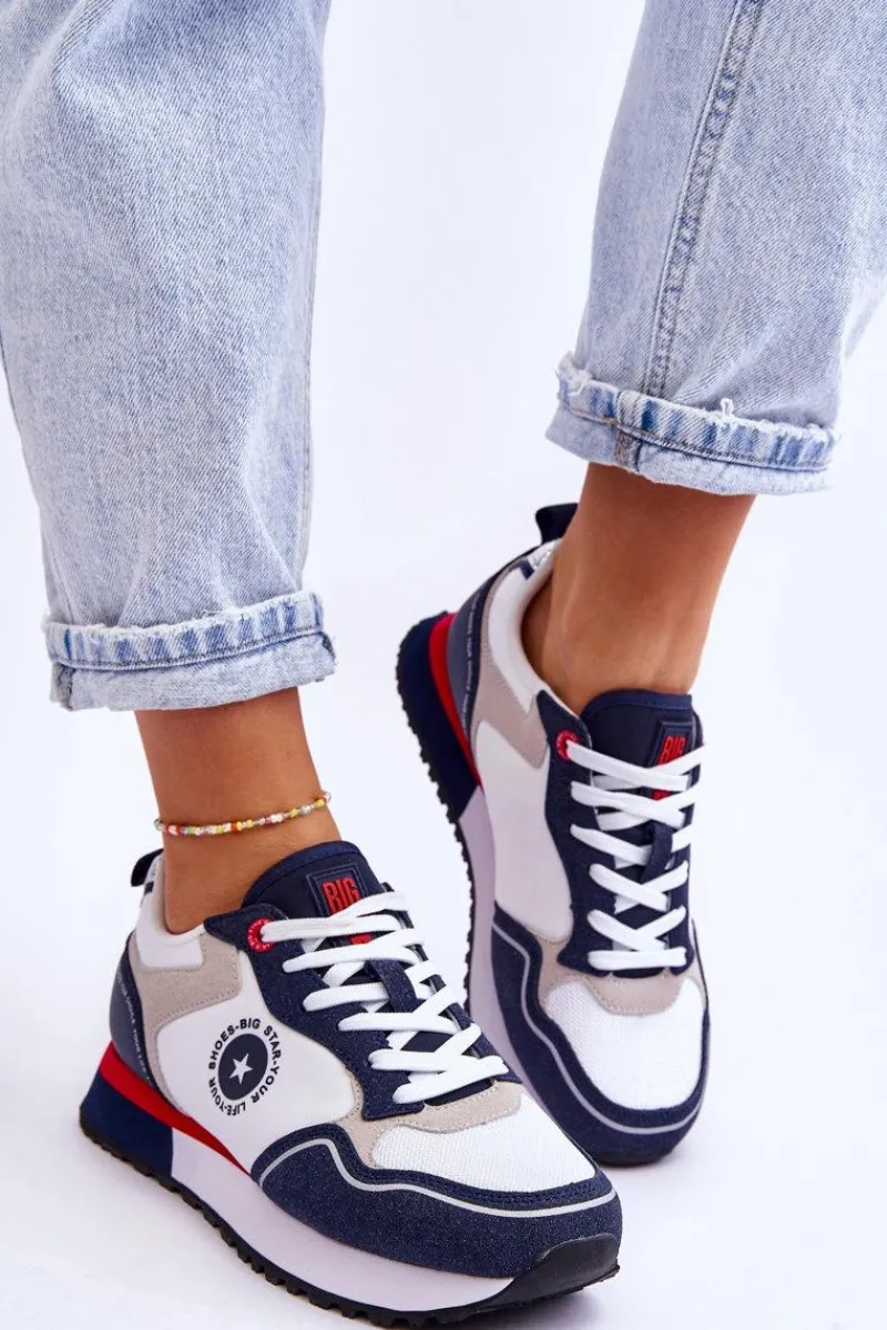 Buty Sportowe Big Star|Sneakersy Damskie>Big Star Shoes Damskie Sneakersy Memory Foam System Big Star LL274538 Biało-Granatowe