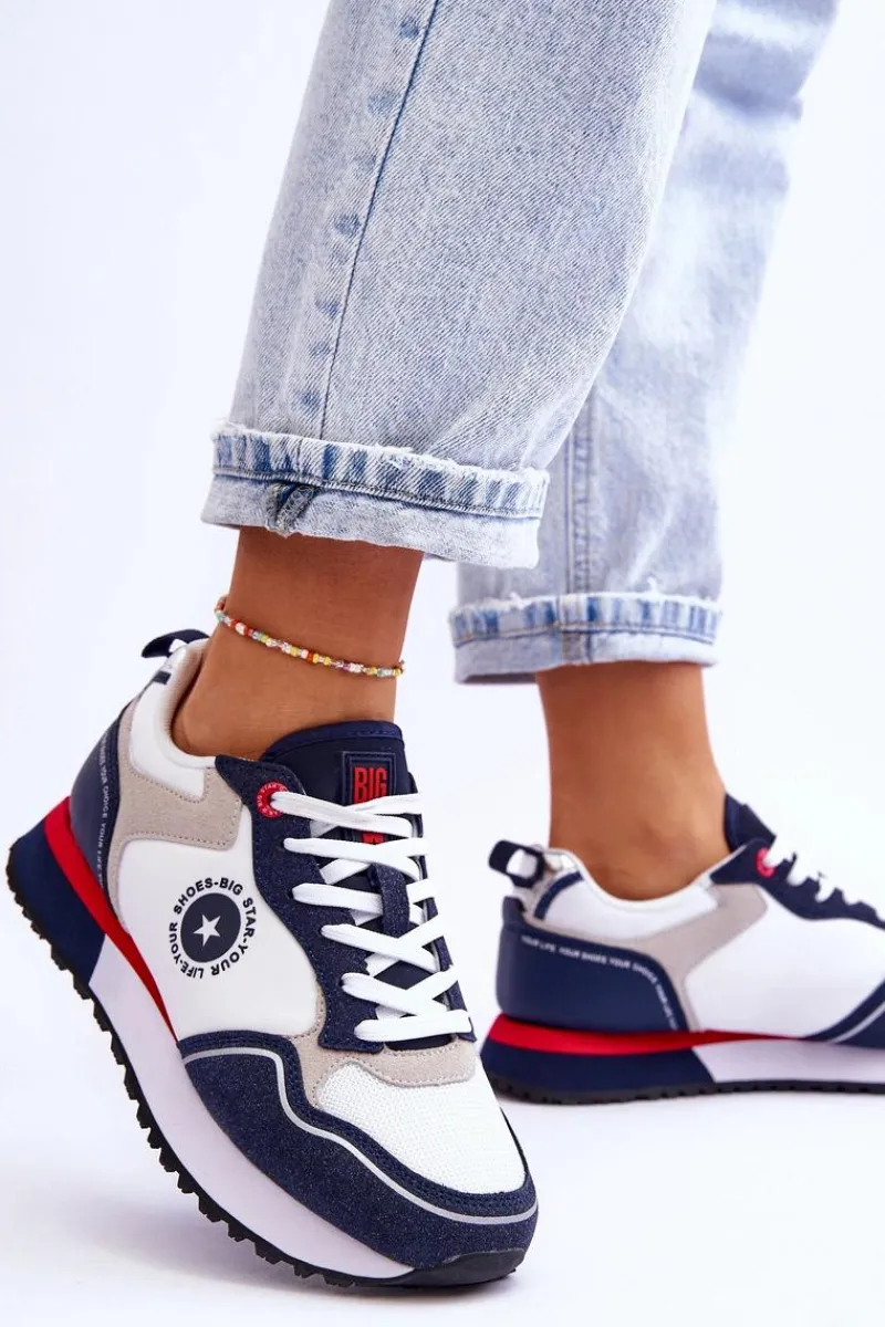 Buty Sportowe Big Star|Sneakersy Damskie>Big Star Shoes Damskie Sneakersy Memory Foam System Big Star LL274538 Biało-Granatowe