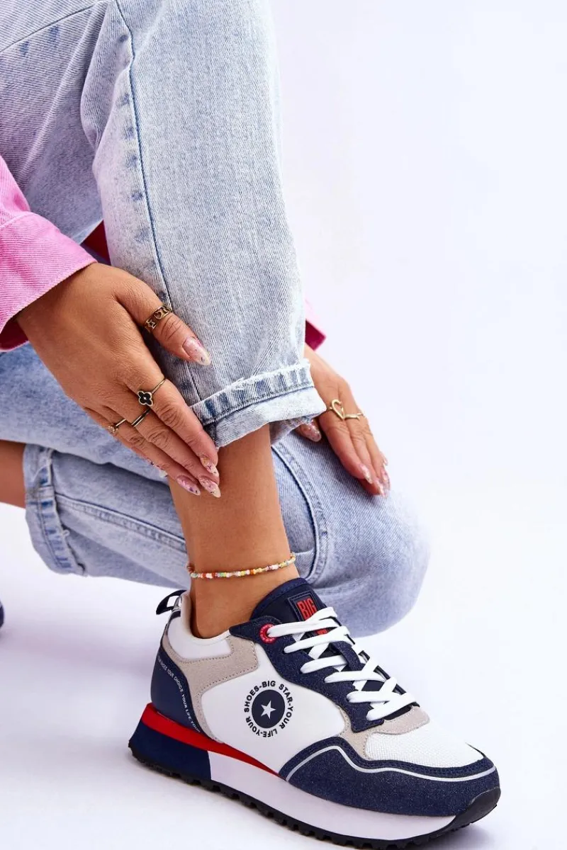 Buty Sportowe Big Star|Sneakersy Damskie>Big Star Shoes Damskie Sneakersy Memory Foam System Big Star LL274538 Biało-Granatowe