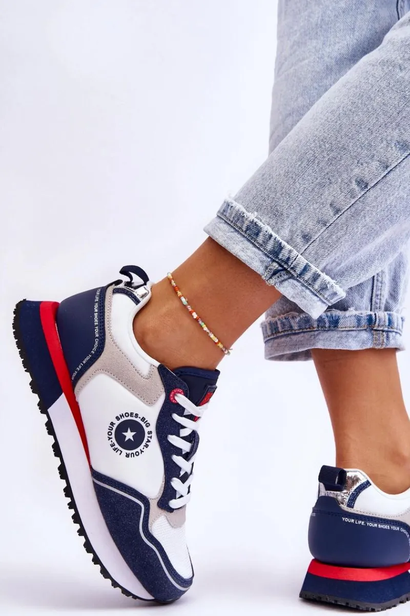 Buty Sportowe Big Star|Sneakersy Damskie>Big Star Shoes Damskie Sneakersy Memory Foam System Big Star LL274538 Biało-Granatowe