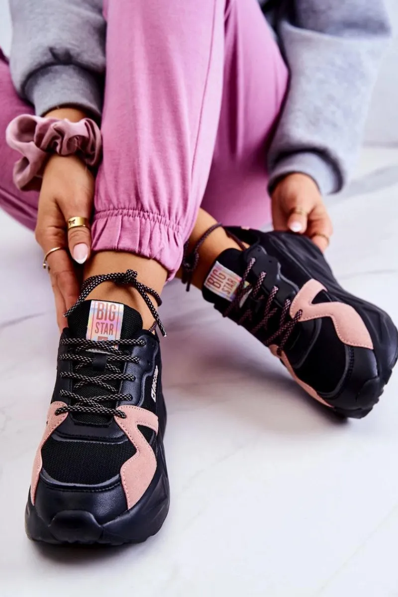Online Damskie Sneakersy Memory Foam Big Star JJ274599 Czarno-Różowe Damskie Buty Sportowe Big Star|Sneakersy Damskie