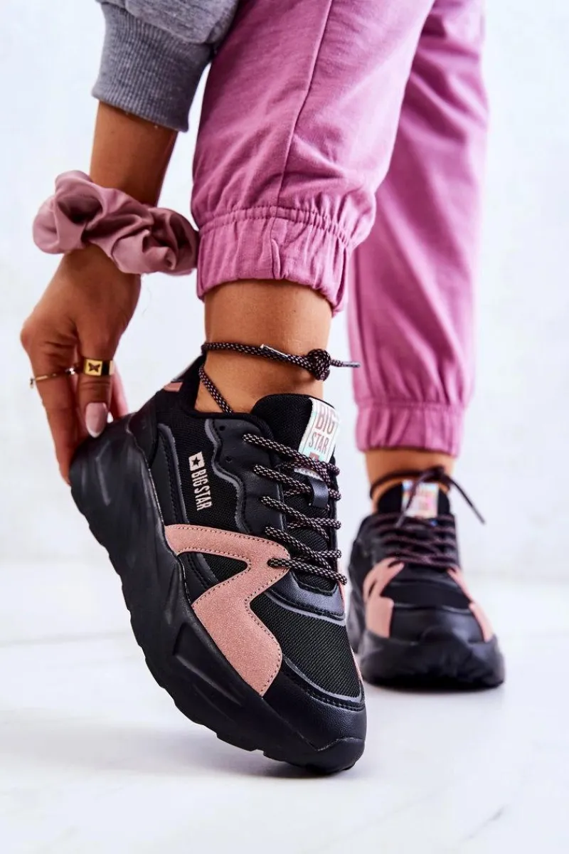 Online Damskie Sneakersy Memory Foam Big Star JJ274599 Czarno-Różowe Damskie Buty Sportowe Big Star|Sneakersy Damskie