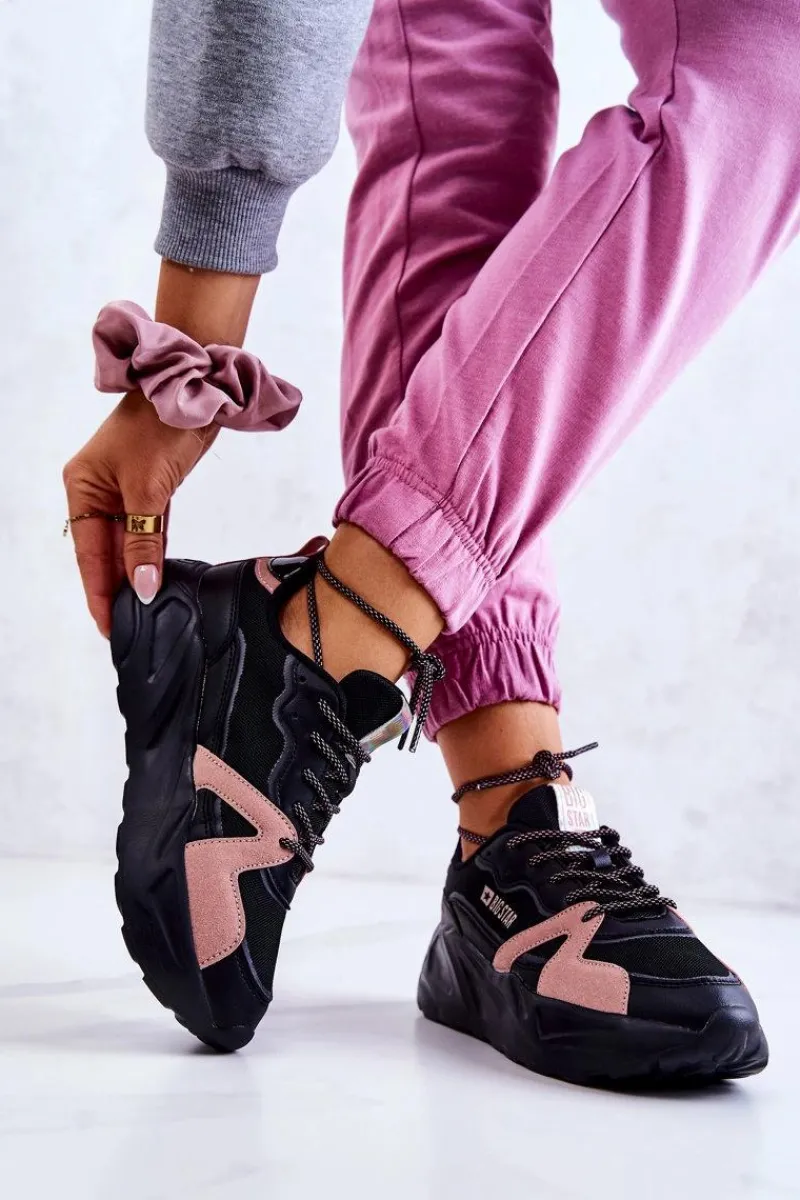 Online Damskie Sneakersy Memory Foam Big Star JJ274599 Czarno-Różowe Damskie Buty Sportowe Big Star|Sneakersy Damskie