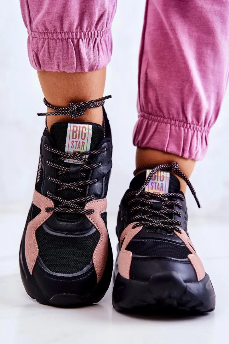 Online Damskie Sneakersy Memory Foam Big Star JJ274599 Czarno-Różowe Damskie Buty Sportowe Big Star|Sneakersy Damskie