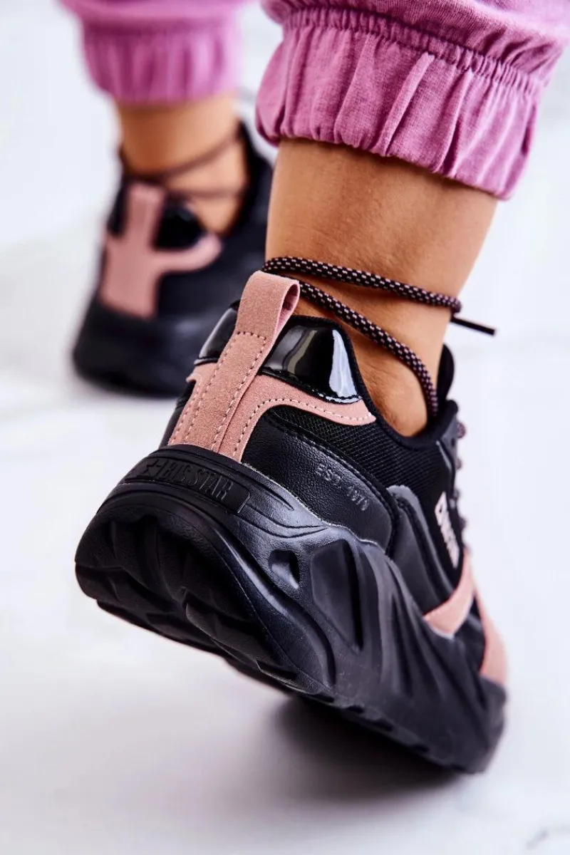 Online Damskie Sneakersy Memory Foam Big Star JJ274599 Czarno-Różowe Damskie Buty Sportowe Big Star|Sneakersy Damskie