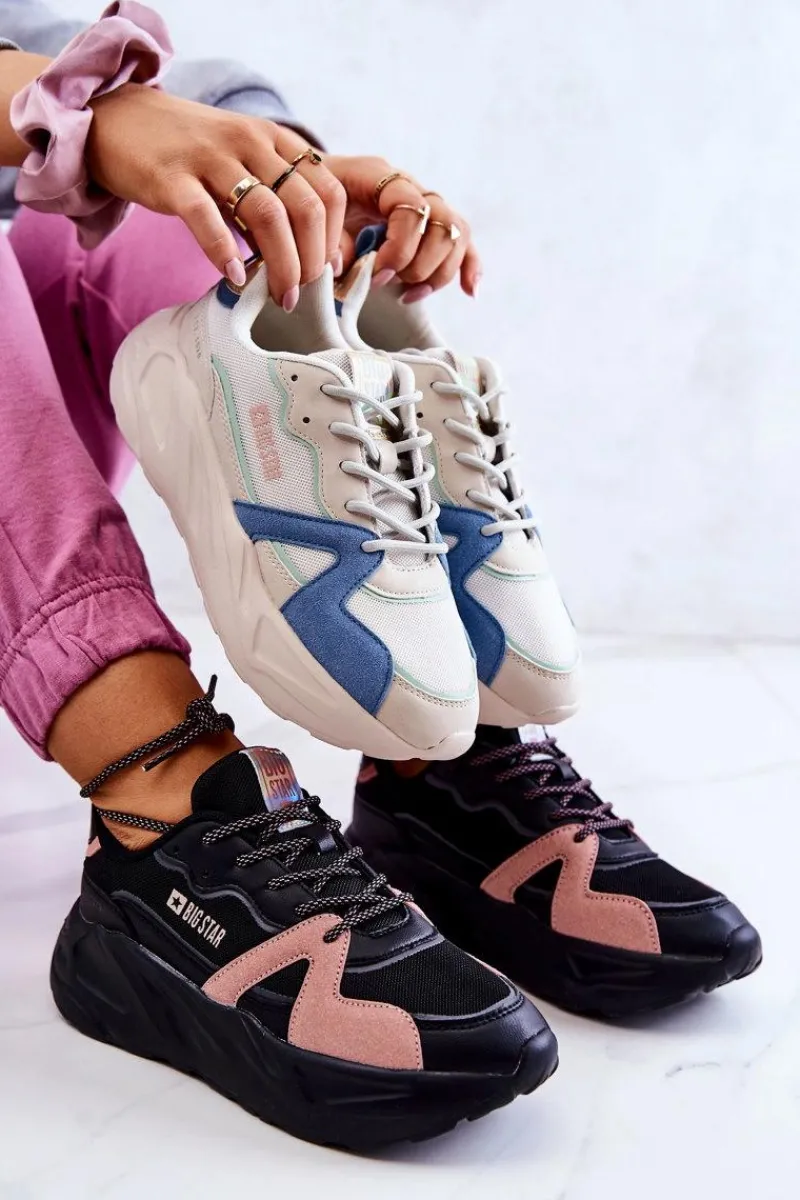 Online Damskie Sneakersy Memory Foam Big Star JJ274599 Czarno-Różowe Damskie Buty Sportowe Big Star|Sneakersy Damskie