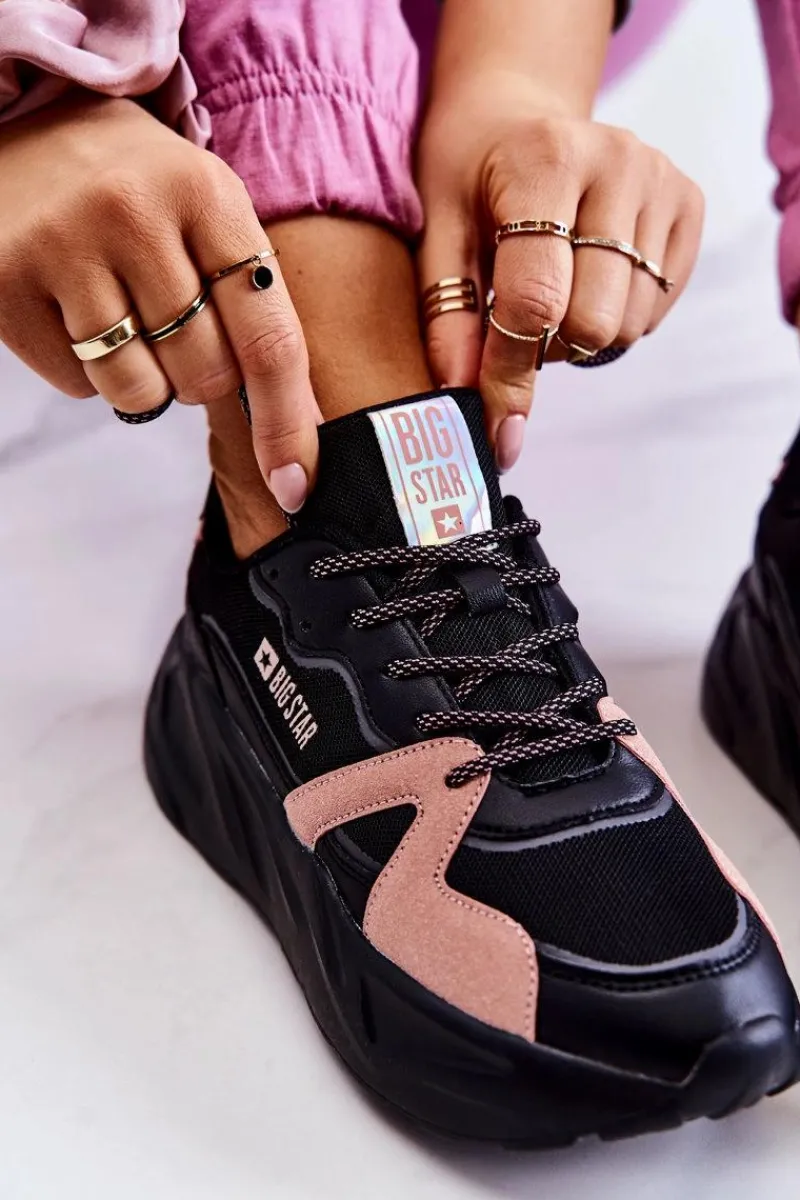 Online Damskie Sneakersy Memory Foam Big Star JJ274599 Czarno-Różowe Damskie Buty Sportowe Big Star|Sneakersy Damskie