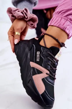 Online Damskie Sneakersy Memory Foam Big Star JJ274599 Czarno-Różowe Damskie Buty Sportowe Big Star|Sneakersy Damskie