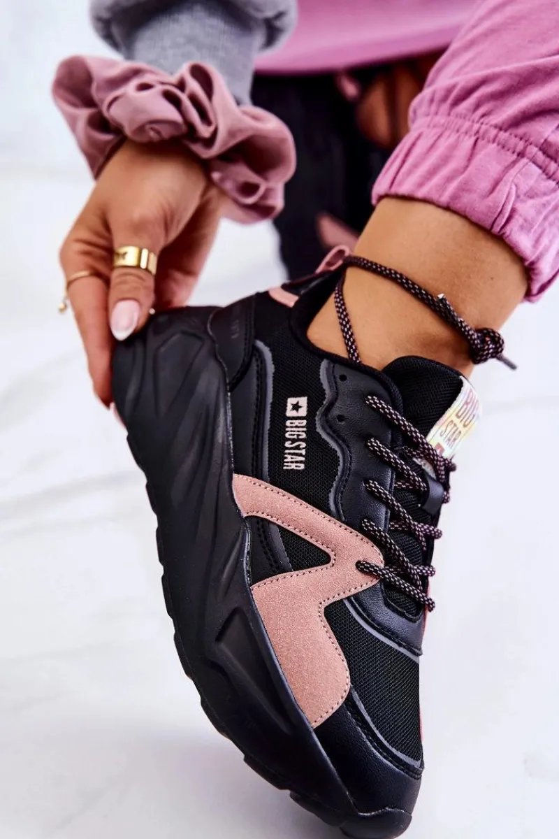 Online Damskie Sneakersy Memory Foam Big Star JJ274599 Czarno-Różowe Damskie Buty Sportowe Big Star|Sneakersy Damskie
