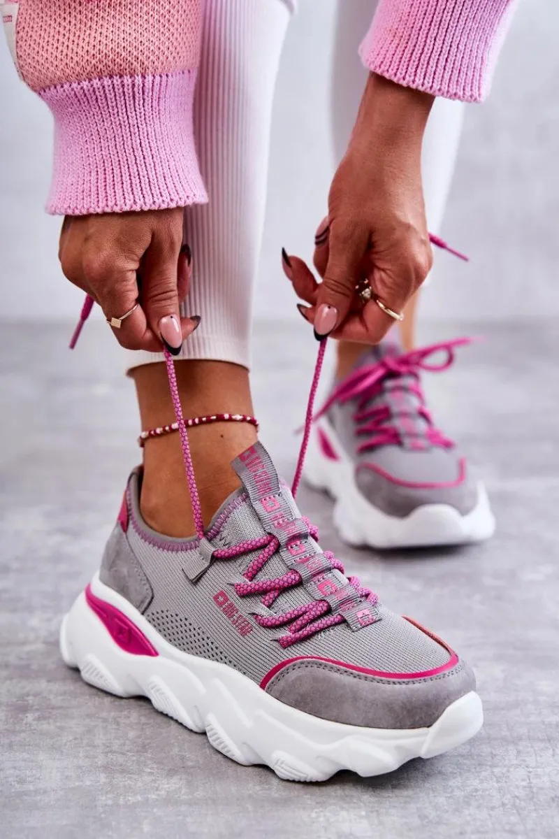 Best Damskie Sneakersy Memory Foam System Big Star KK274030 Szare Damskie Buty Sportowe Big Star|Sneakersy Damskie