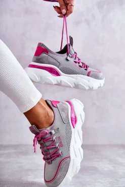 Best Damskie Sneakersy Memory Foam System Big Star KK274030 Szare Damskie Buty Sportowe Big Star|Sneakersy Damskie