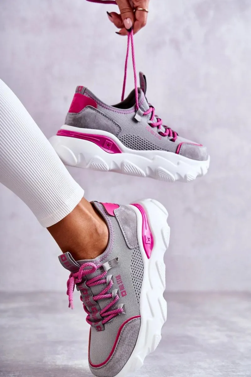 Best Damskie Sneakersy Memory Foam System Big Star KK274030 Szare Damskie Buty Sportowe Big Star|Sneakersy Damskie