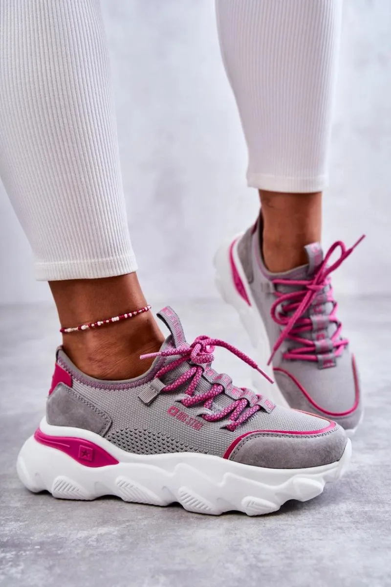 Best Damskie Sneakersy Memory Foam System Big Star KK274030 Szare Damskie Buty Sportowe Big Star|Sneakersy Damskie