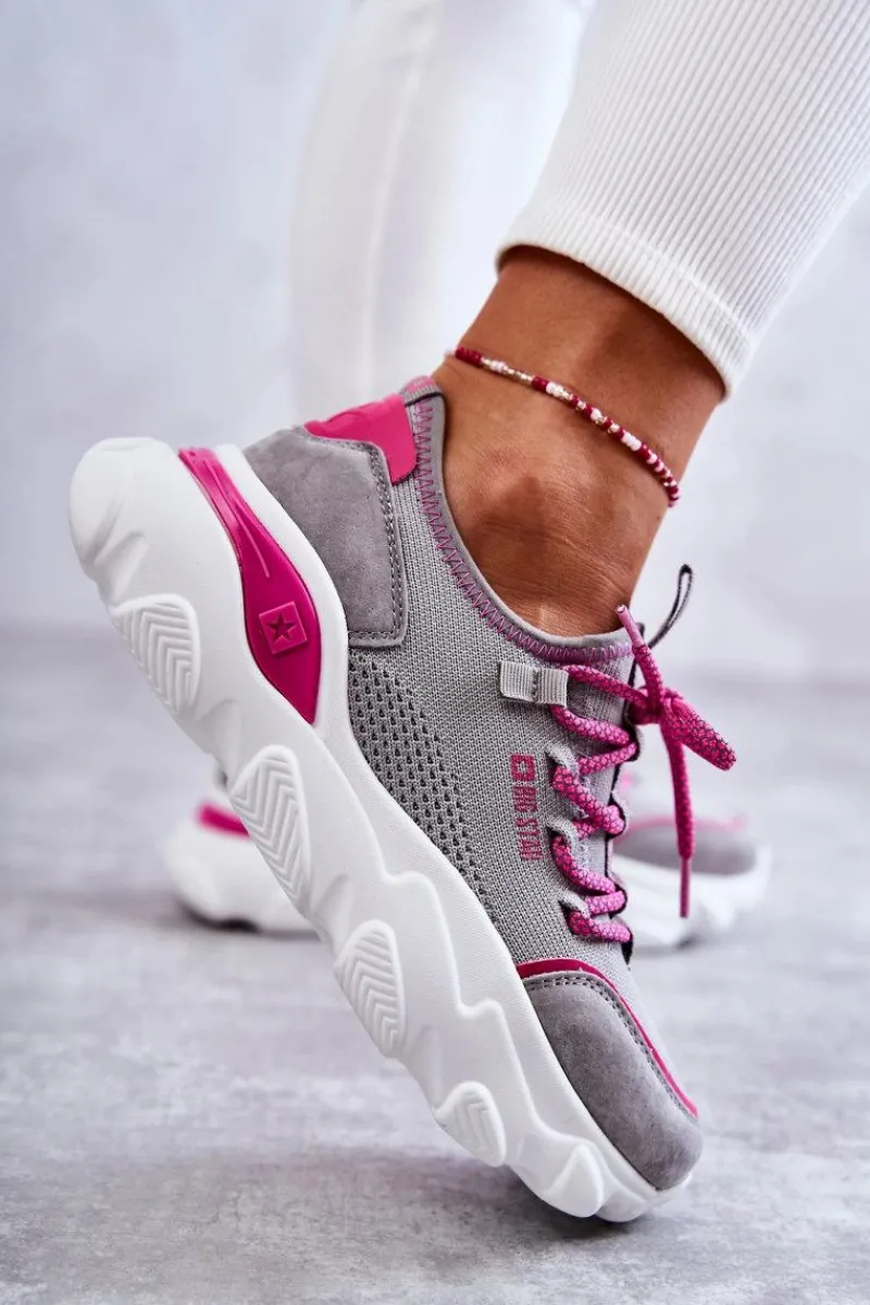 Best Damskie Sneakersy Memory Foam System Big Star KK274030 Szare Damskie Buty Sportowe Big Star|Sneakersy Damskie