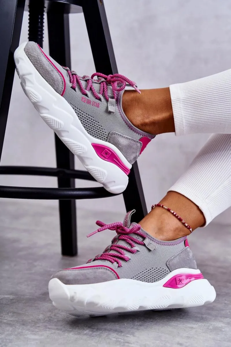 Best Damskie Sneakersy Memory Foam System Big Star KK274030 Szare Damskie Buty Sportowe Big Star|Sneakersy Damskie