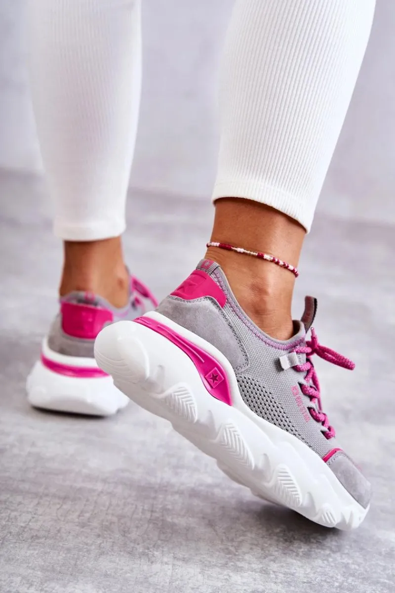 Best Damskie Sneakersy Memory Foam System Big Star KK274030 Szare Damskie Buty Sportowe Big Star|Sneakersy Damskie