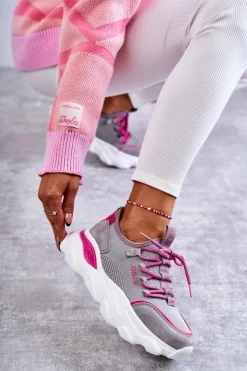 Best Damskie Sneakersy Memory Foam System Big Star KK274030 Szare Damskie Buty Sportowe Big Star|Sneakersy Damskie