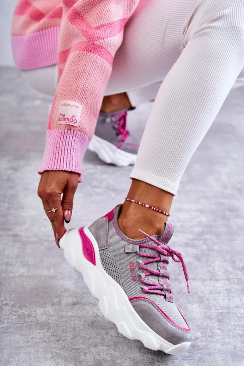 Best Damskie Sneakersy Memory Foam System Big Star KK274030 Szare Damskie Buty Sportowe Big Star|Sneakersy Damskie