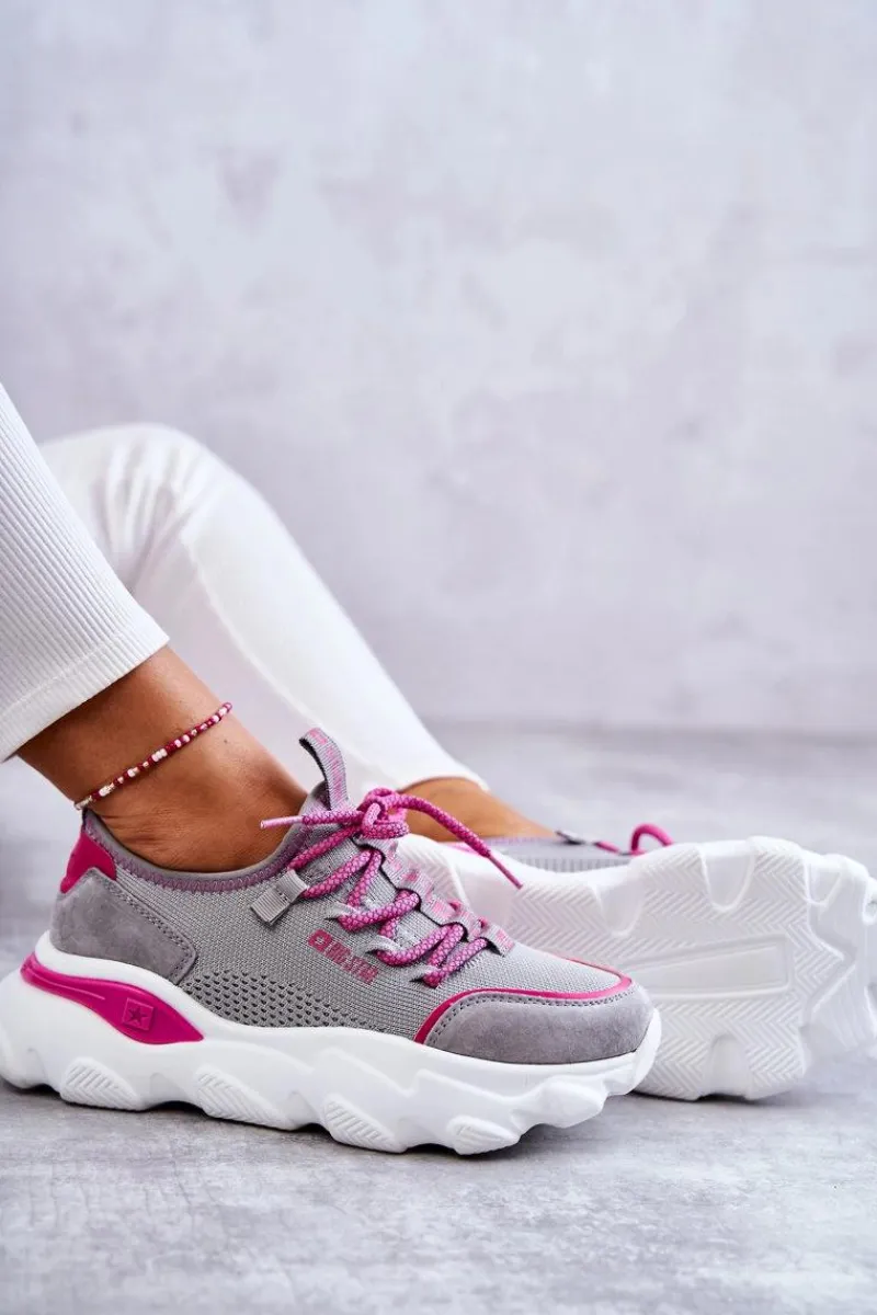 Best Damskie Sneakersy Memory Foam System Big Star KK274030 Szare Damskie Buty Sportowe Big Star|Sneakersy Damskie