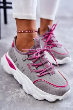 Best Damskie Sneakersy Memory Foam System Big Star KK274030 Szare Damskie Buty Sportowe Big Star|Sneakersy Damskie