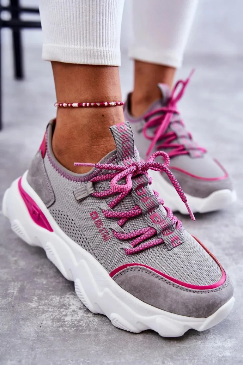 Best Damskie Sneakersy Memory Foam System Big Star KK274030 Szare Damskie Buty Sportowe Big Star|Sneakersy Damskie