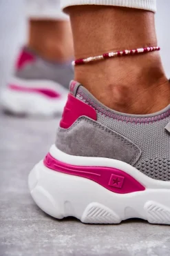 Best Damskie Sneakersy Memory Foam System Big Star KK274030 Szare Damskie Buty Sportowe Big Star|Sneakersy Damskie