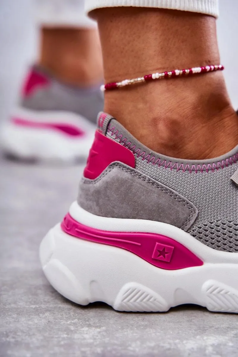 Best Damskie Sneakersy Memory Foam System Big Star KK274030 Szare Damskie Buty Sportowe Big Star|Sneakersy Damskie