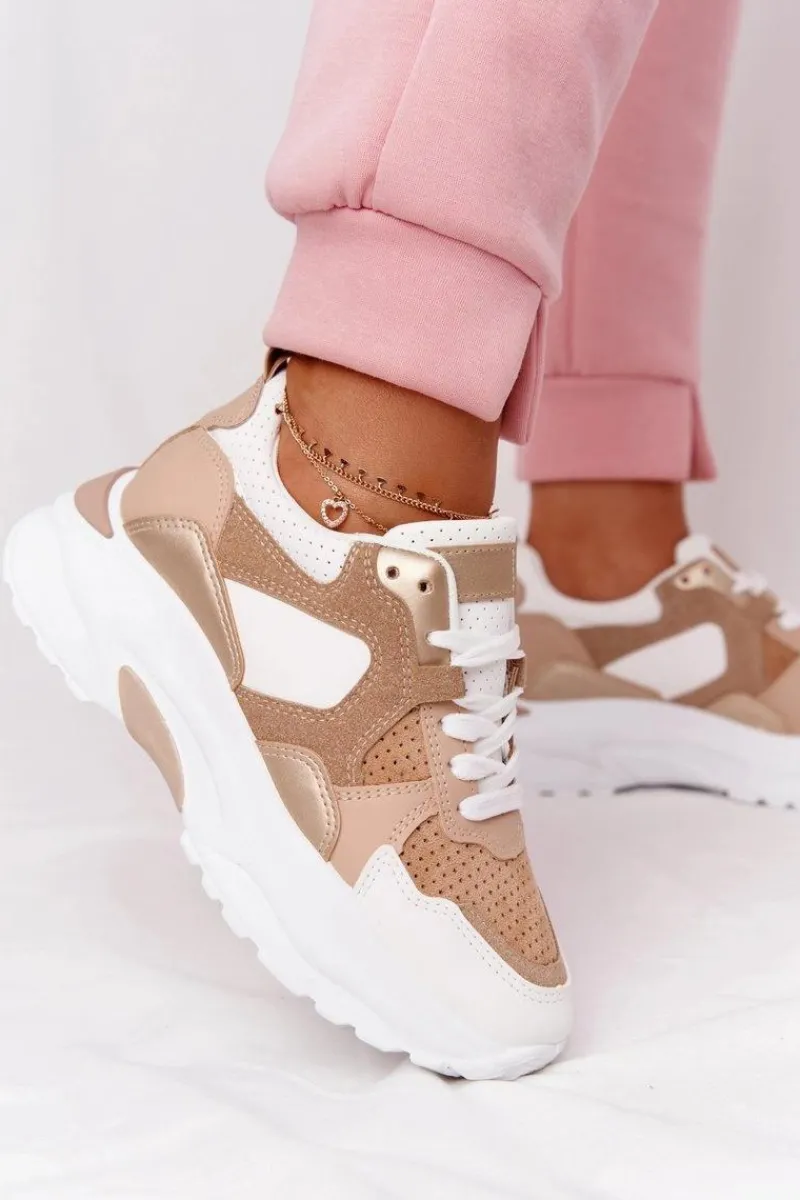 Online Boto Damskie Sneakersy Na Dużej Podeszwie Beżowe Yolo