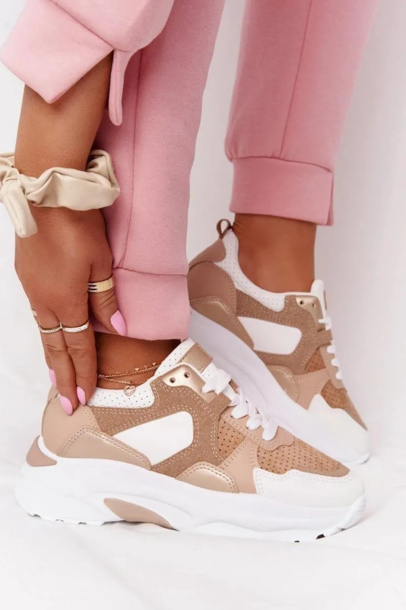 Online Boto Damskie Sneakersy Na Dużej Podeszwie Beżowe Yolo