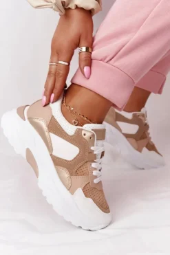 Online Boto Damskie Sneakersy Na Dużej Podeszwie Beżowe Yolo