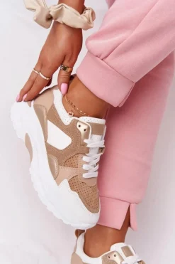 Online Boto Damskie Sneakersy Na Dużej Podeszwie Beżowe Yolo