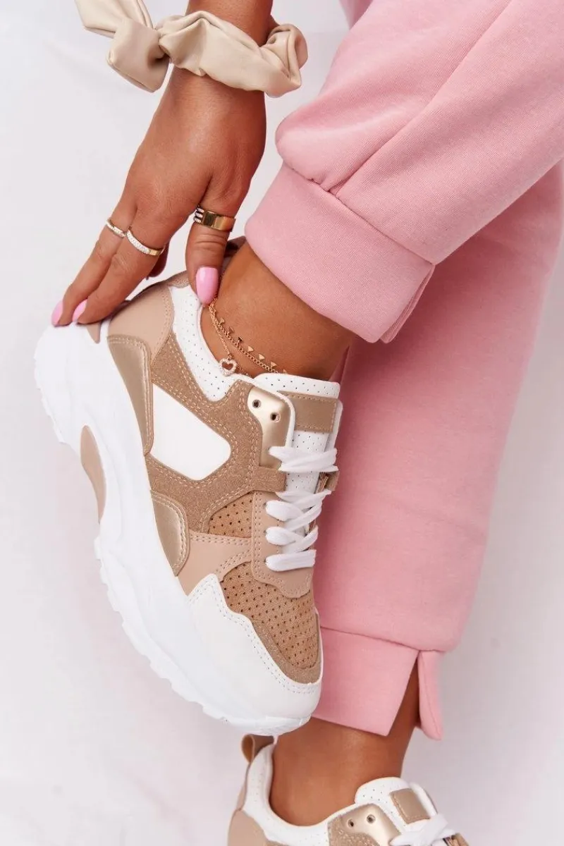 Online Boto Damskie Sneakersy Na Dużej Podeszwie Beżowe Yolo