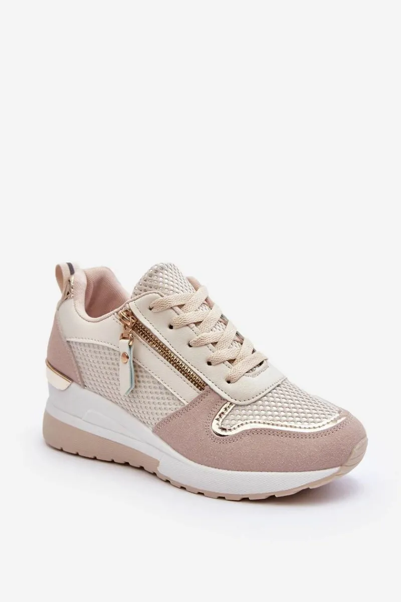 Sale Damskie Sneakersy Na Koturnie Beżowo-Białe Sivan Damskie Sneakersy Damskie