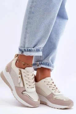 Sale Damskie Sneakersy Na Koturnie Beżowo-Białe Sivan Damskie Sneakersy Damskie
