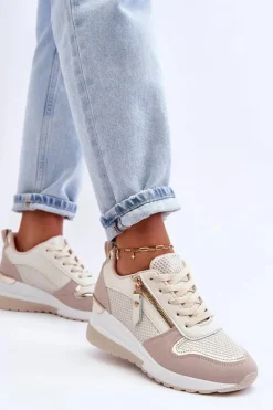 Sale Damskie Sneakersy Na Koturnie Beżowo-Białe Sivan Damskie Sneakersy Damskie