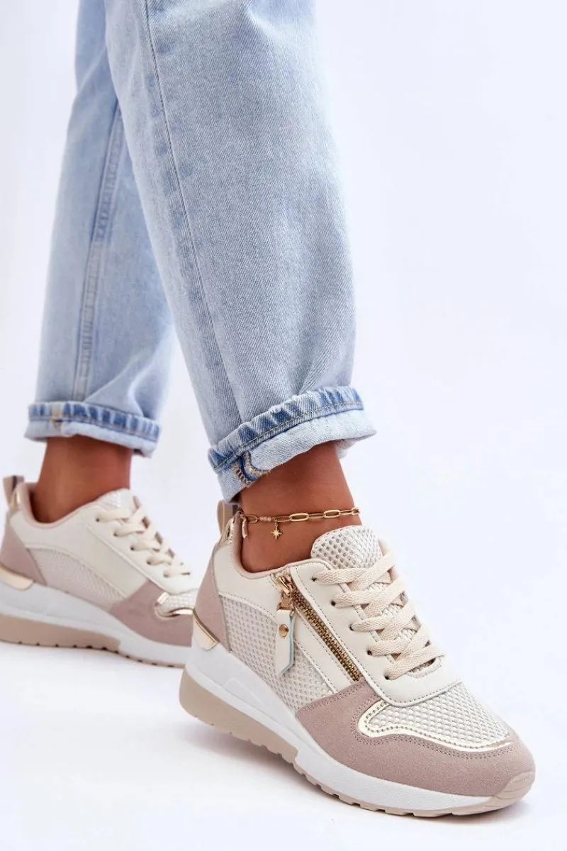 Sale Damskie Sneakersy Na Koturnie Beżowo-Białe Sivan Damskie Sneakersy Damskie