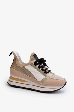 Best Boto Damskie Sneakersy Na Koturnie I Platformie Z Brokatem Złote Rafani
