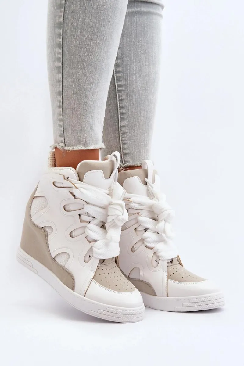 Outlet Boto Damskie Sneakersy Na Koturnie Białe Leoppa