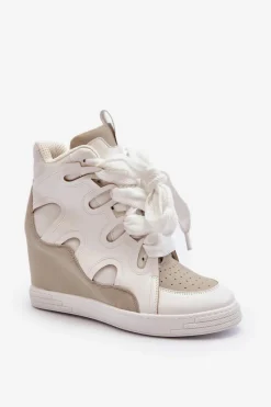 Outlet Boto Damskie Sneakersy Na Koturnie Białe Leoppa