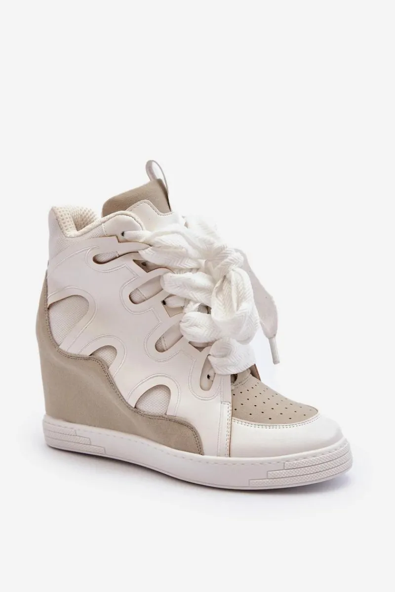 Outlet Boto Damskie Sneakersy Na Koturnie Białe Leoppa