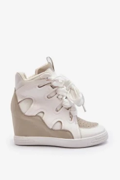 Outlet Boto Damskie Sneakersy Na Koturnie Białe Leoppa