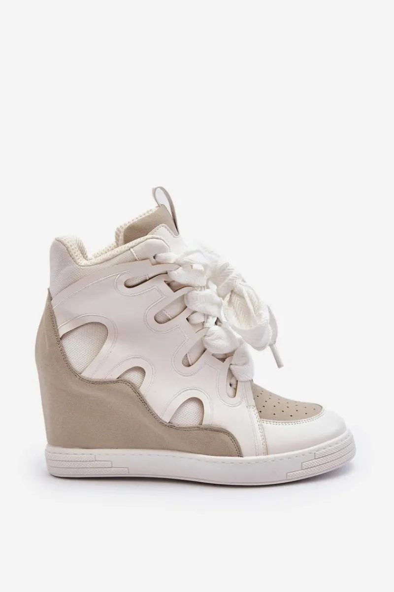 Outlet Boto Damskie Sneakersy Na Koturnie Białe Leoppa