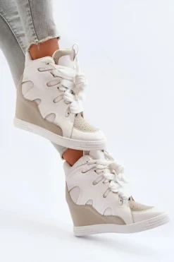 Outlet Boto Damskie Sneakersy Na Koturnie Białe Leoppa