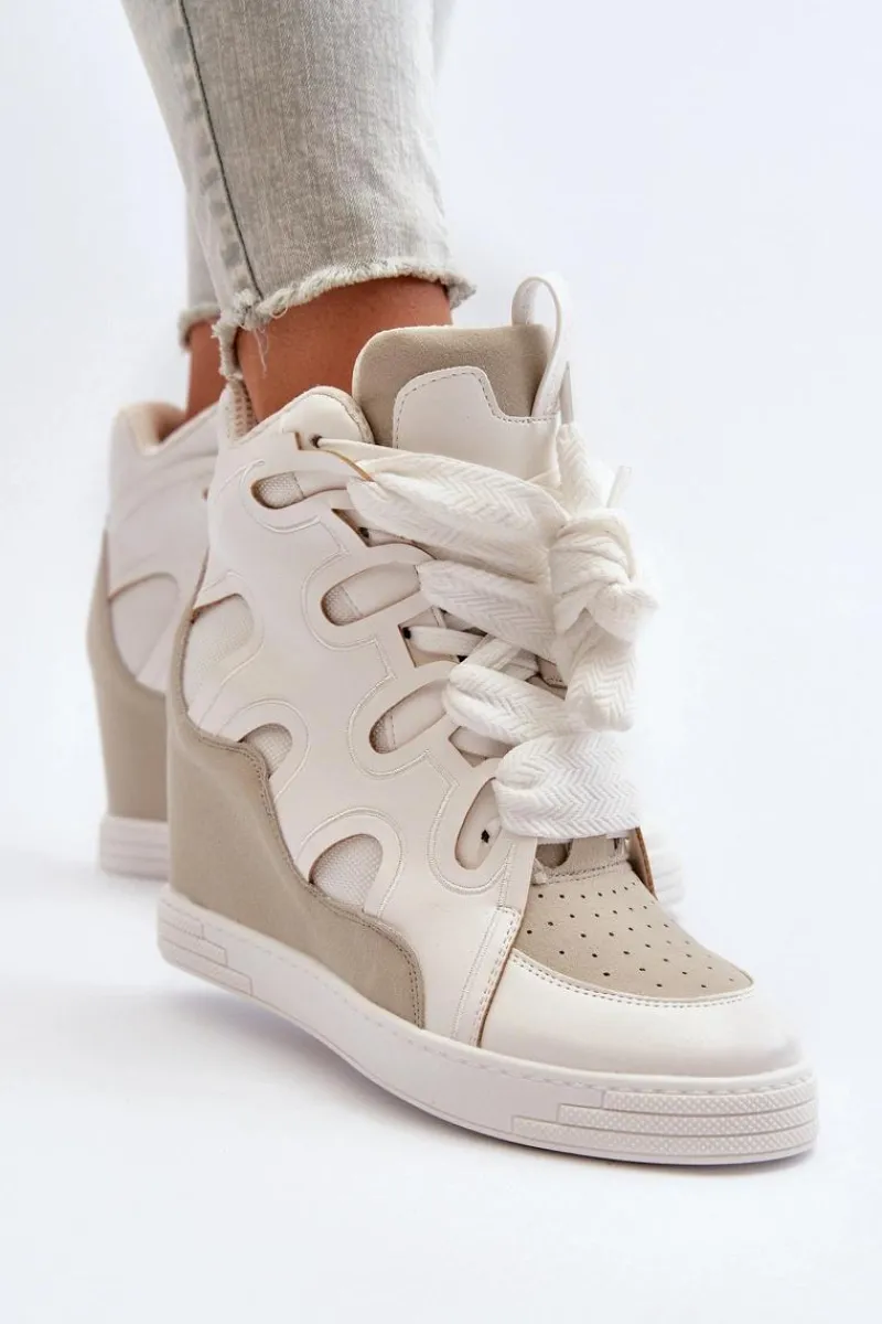 Outlet Boto Damskie Sneakersy Na Koturnie Białe Leoppa