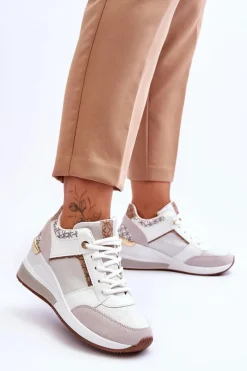 Outlet Boto Damskie Sneakersy Na Koturnie Białe Chevre