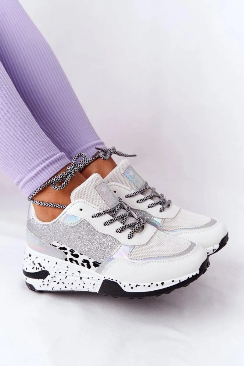 Sneakersy Damskie>Evento Damskie Sneakersy Na Koturnie Białe Z Brokatem Avery