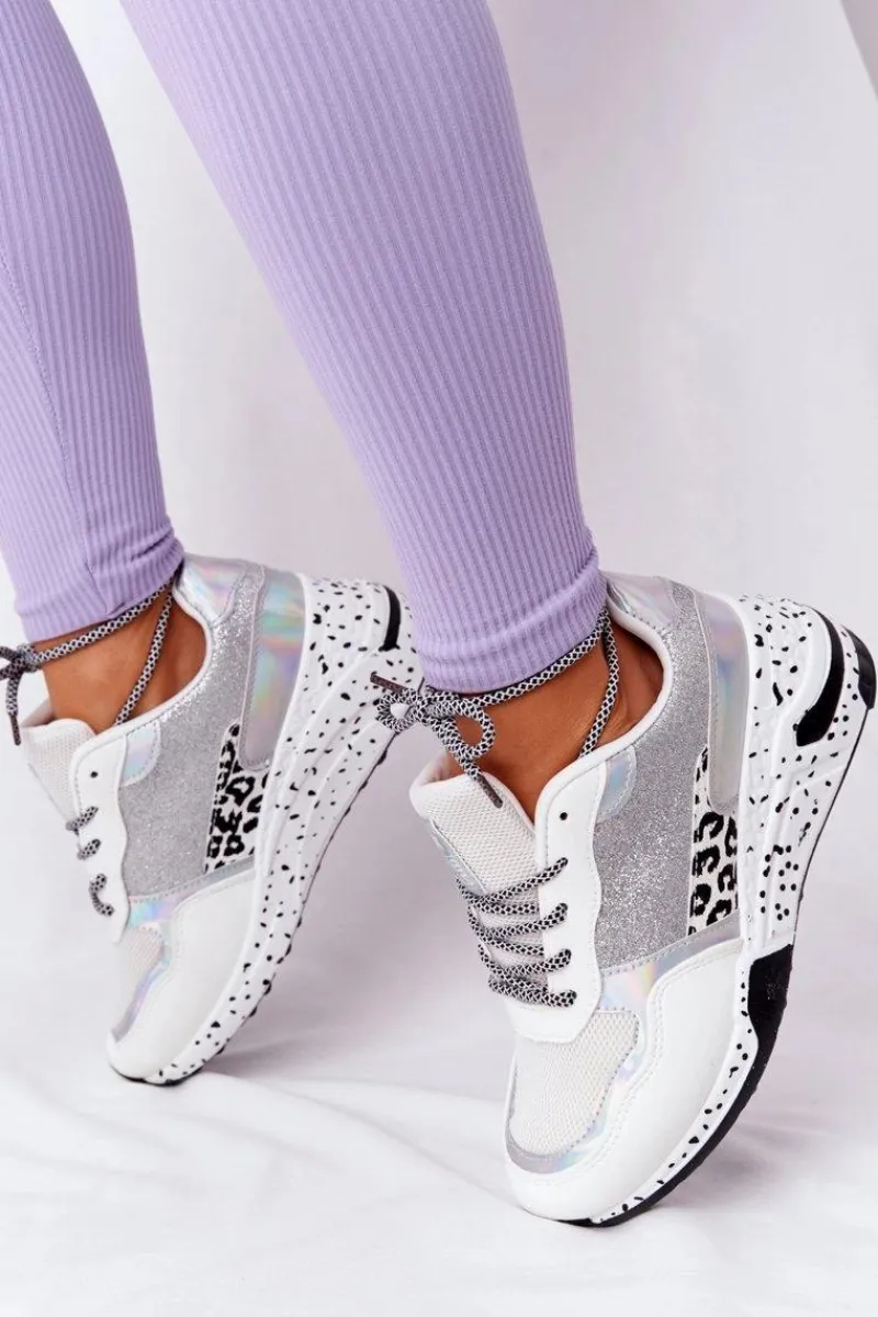 Sneakersy Damskie>Evento Damskie Sneakersy Na Koturnie Białe Z Brokatem Avery