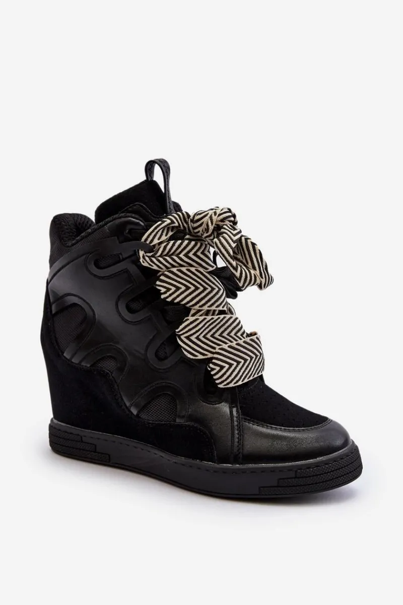 Sneakersy Damskie>Boto Damskie Sneakersy Na Koturnie Czarne Leoppa